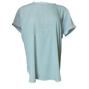 CW CLASSIC Womens L White Pleated Front Short Cuffed Sleeve Casual Summer Blouse